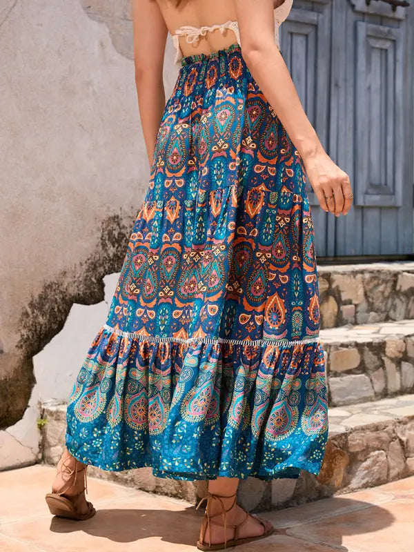 New Women's Bohemian Hollow Printed Patchwork Skirt - Venus Trendy Fashion Online