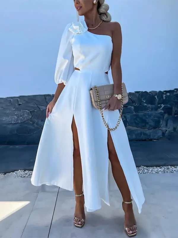 New casual party slanted shoulder slit double layer dress  Venus Trendy Fashion Online