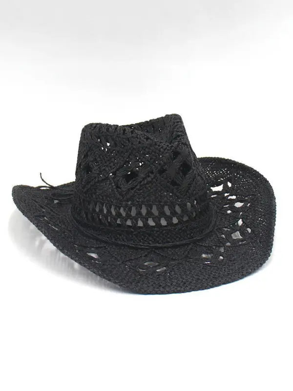 New hollow cowboy hat, hand-knitted straw hat, jazz hat with raised brim - Venus Trendy Fashion Online