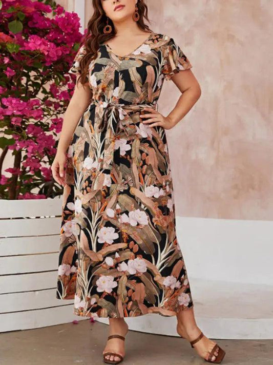 New plus size women's temperament commuting loose printed dress - Venus Trendy Fashion Online