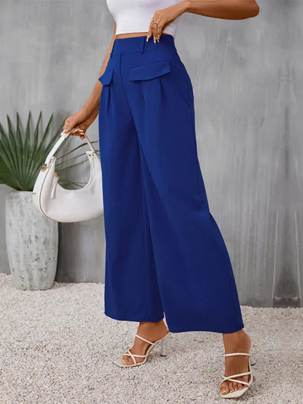 New slim fit blue wide-leg trousers - Venus Trendy Fashion Online