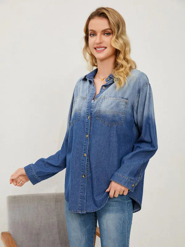 New style comfortable casual lapel gradient denim shirt jacket - Venus Trendy Fashion Online