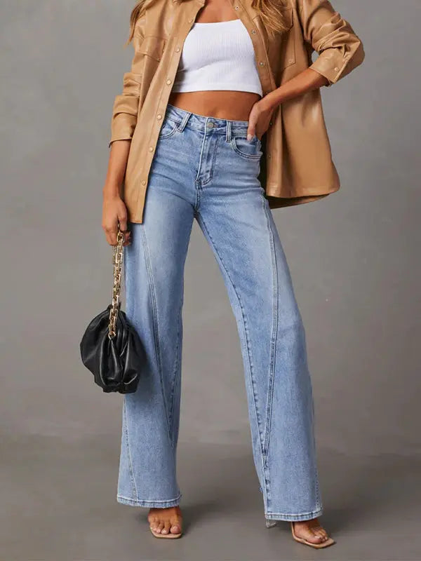 New style comfortable casual loose spliced wide leg women's jeans - Venus Trendy Fashion Online