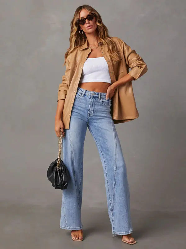 New style comfortable casual loose spliced wide leg women's jeans - Venus Trendy Fashion Online