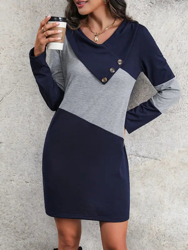 New women's casual color block long sleeve sweatshirt dress - Venus Trendy Fashion Online