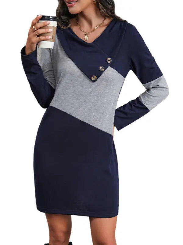 New women's casual color block long sleeve sweatshirt dress - Venus Trendy Fashion Online