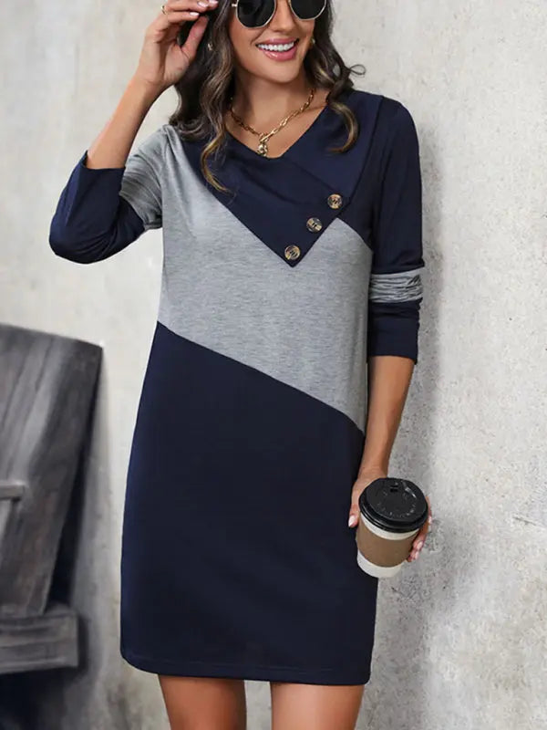 New women's casual color block long sleeve sweatshirt dress - Venus Trendy Fashion Online