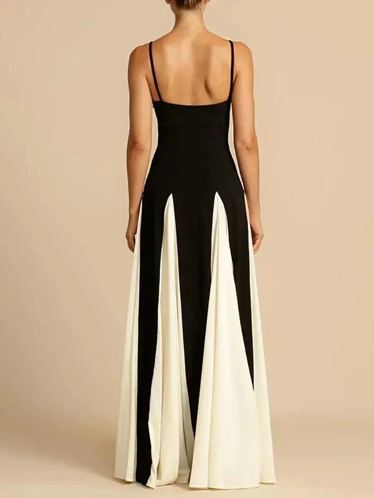 O-Neck Black White Patchwork Vintage Maxi Dress - Venus Trendy Fashion Online