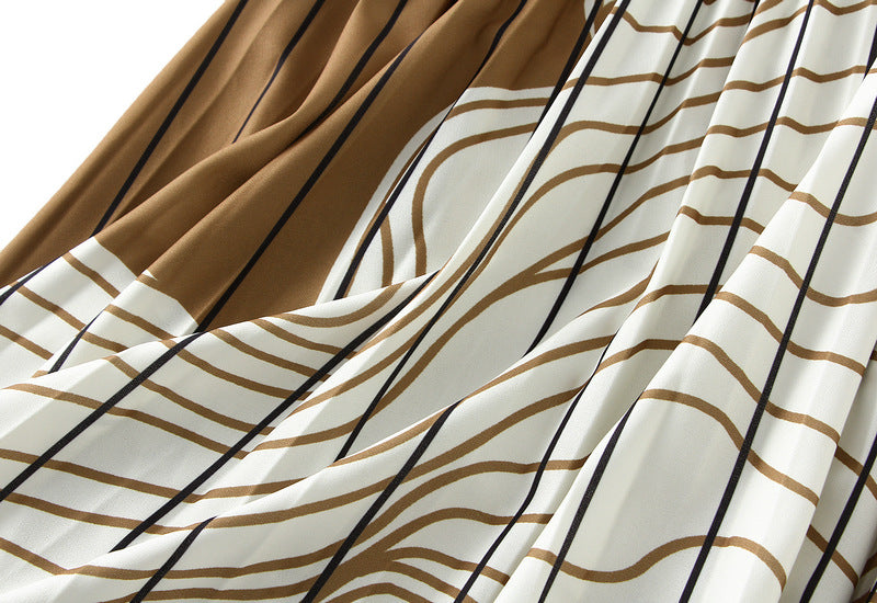 Pleated Women Mid Length Design Black White Contrast Color Skirt