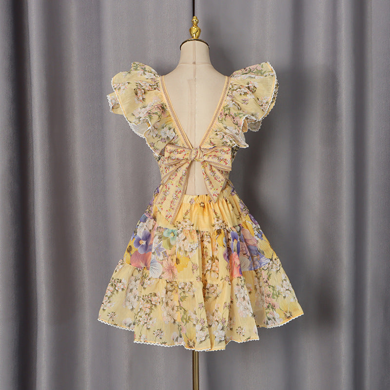 French Flying Sleeves Short Dress