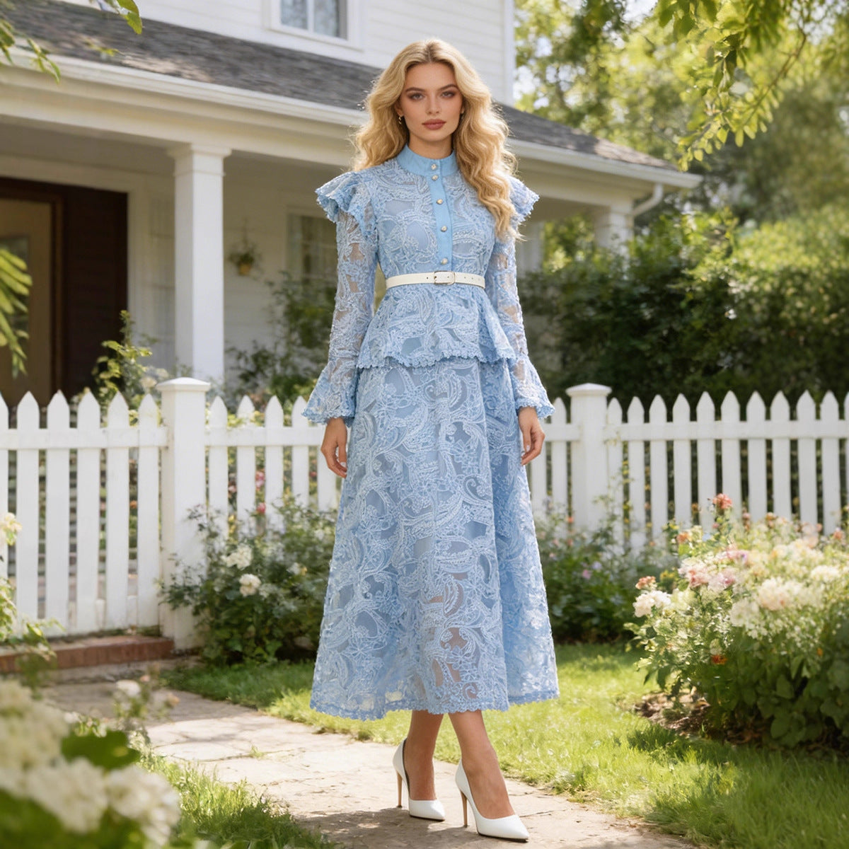 French Cutout Lace Slimming Elegant Dress