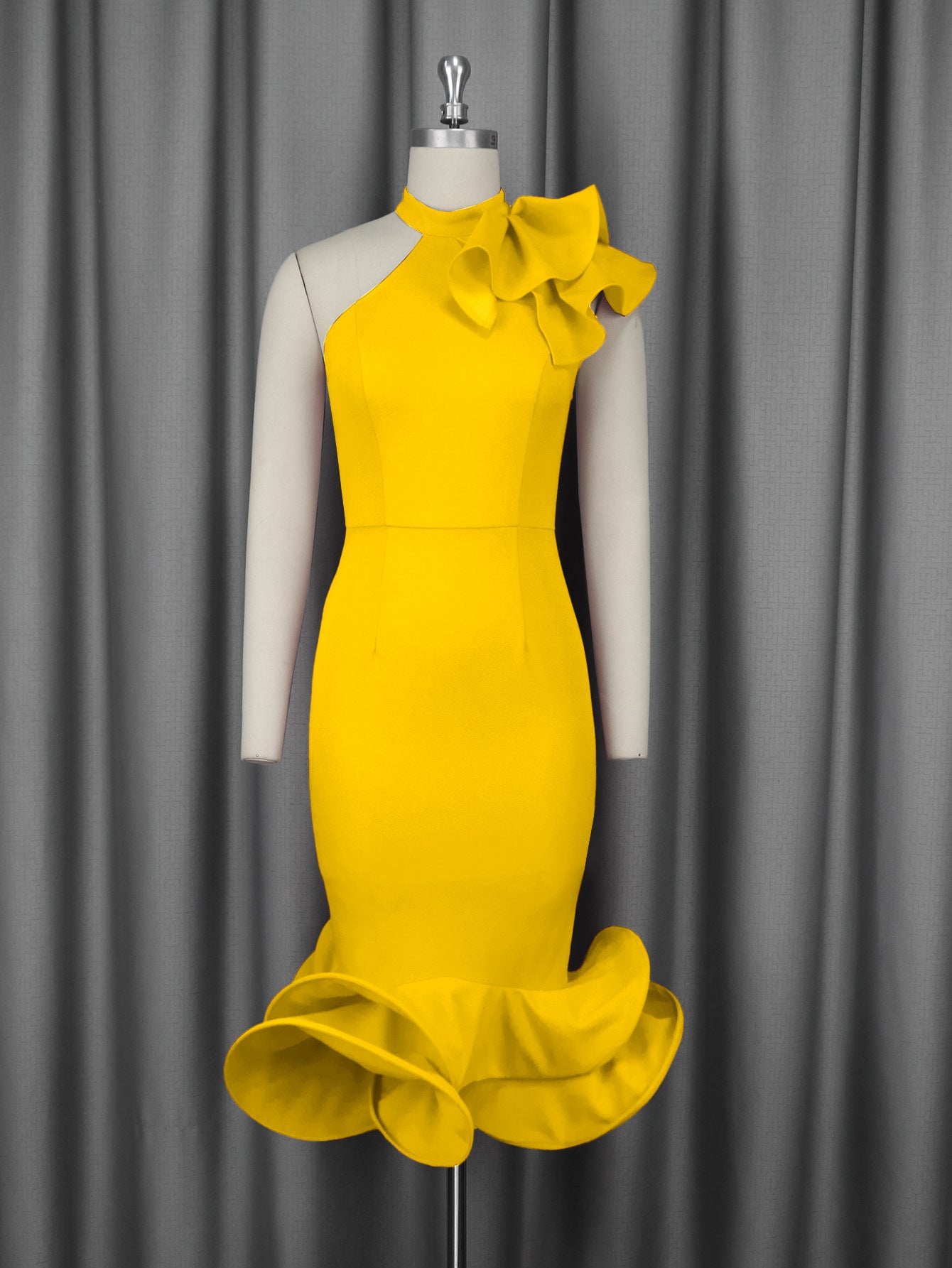 Elegant off Shoulder Ruffled Hem Cocktail Evening Dress