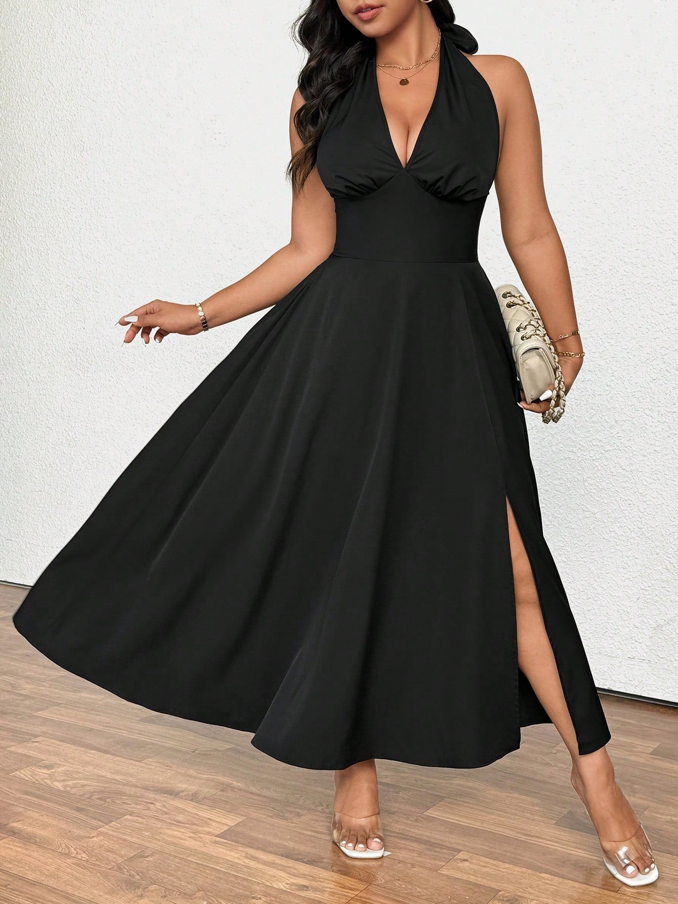 Women French Summer V neck Cocktail Dress