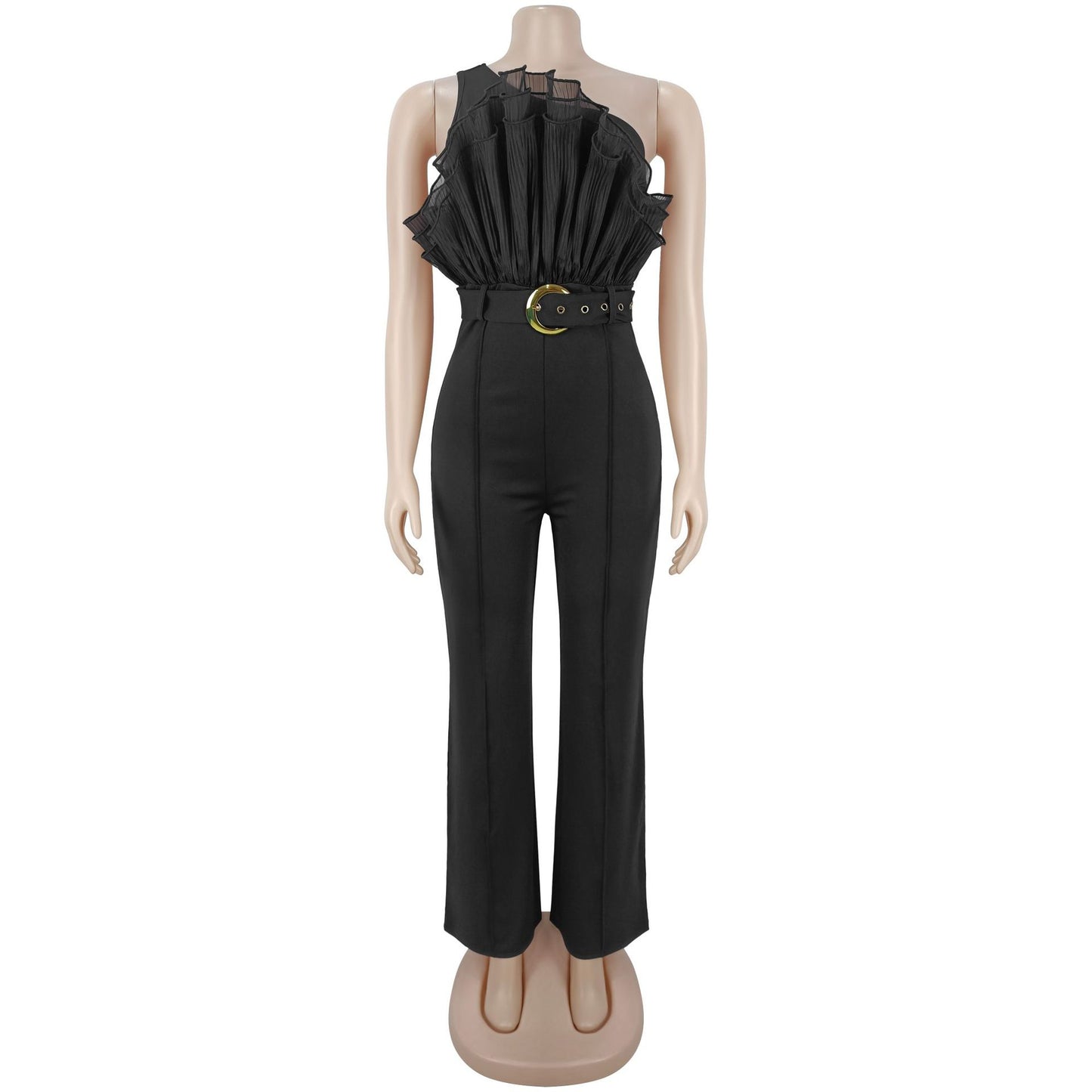 Light Luxury Mesh Shoulder High Waist Jumpsuit