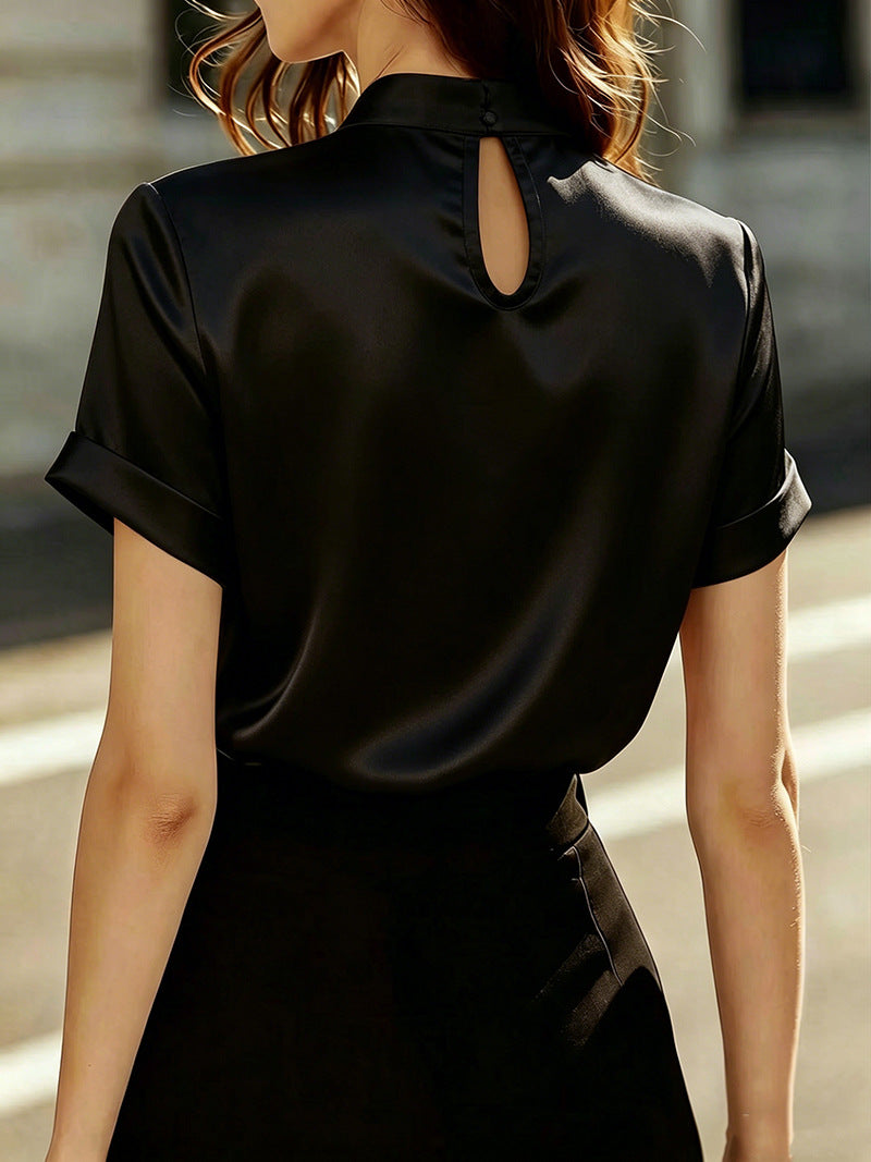 Women Summer Beaded Short Sleeve French Shirt