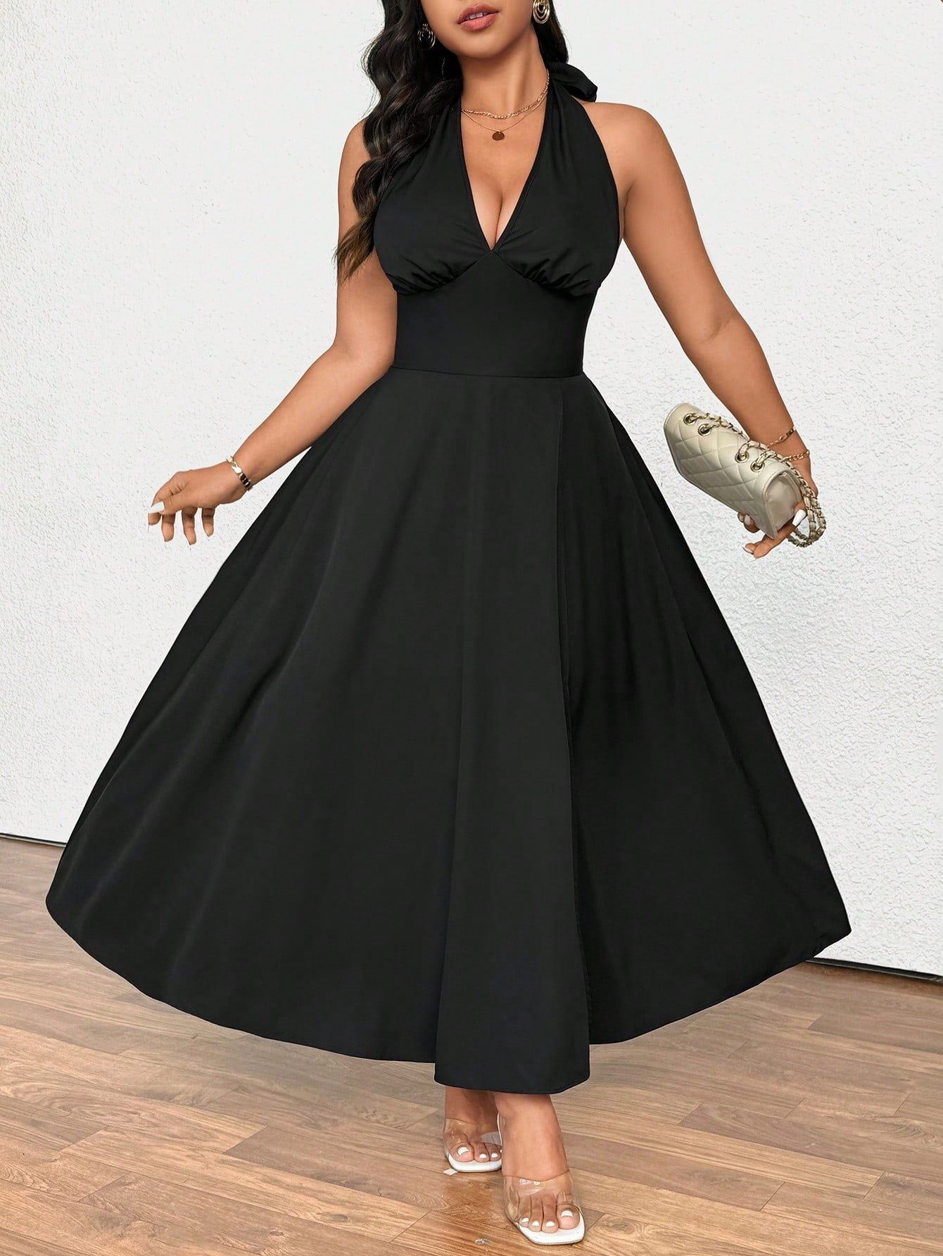 Women French Summer V neck Cocktail Dress