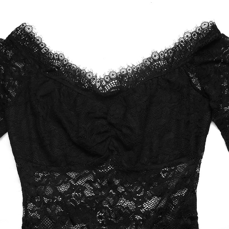 Sexy Elegant Wind Black Lace off Shoulder Jumpsuits