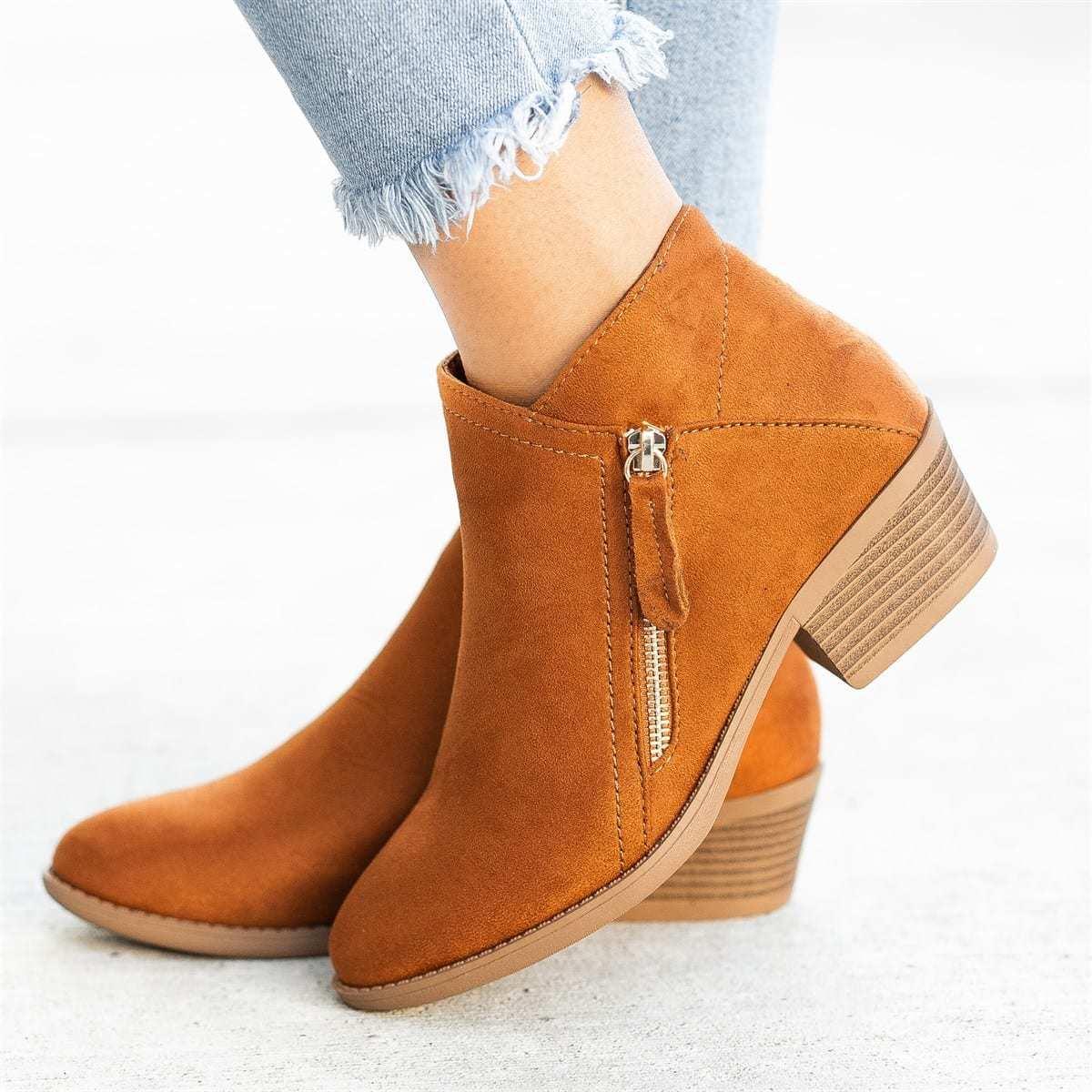 Women Suede Thick Heel Thin Martin Boots - Venus Trendy Fashion Online