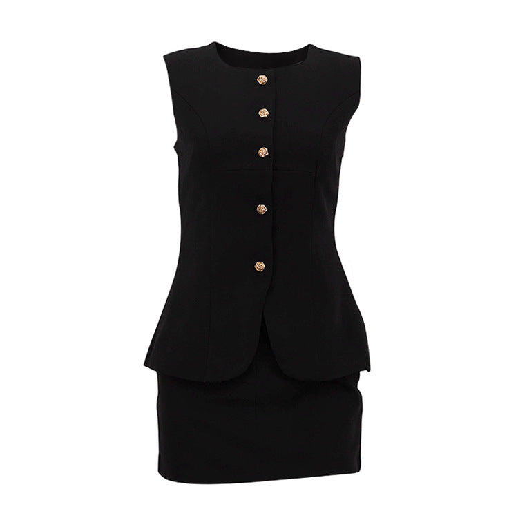 Women Arrival round Neck Sleeveless Top Skirt Two Piece Set