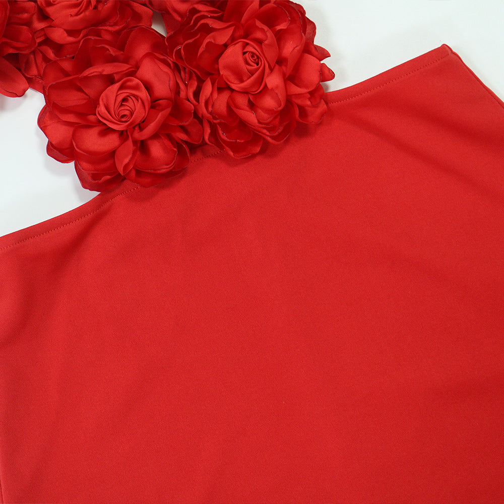 Sexy Halter Large Floral Evening Dress