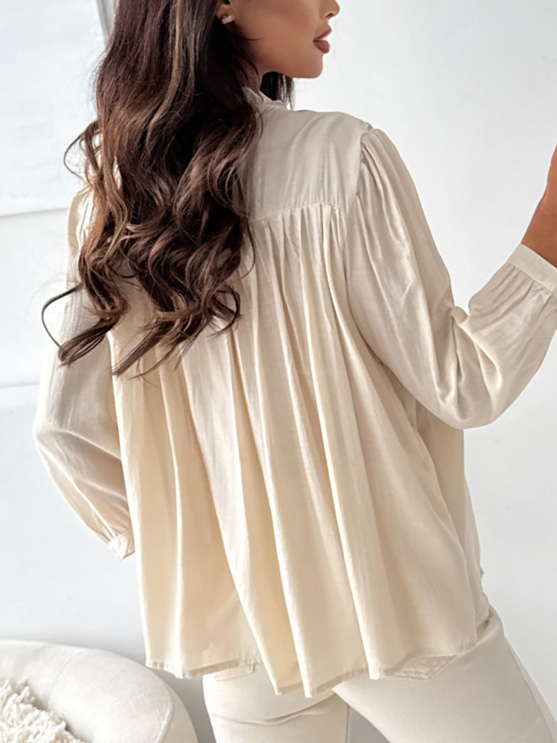 Women Casual Solid Color round Neck Shirt