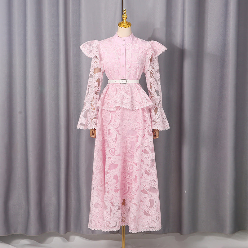 French Cutout Lace Slimming Elegant Dress