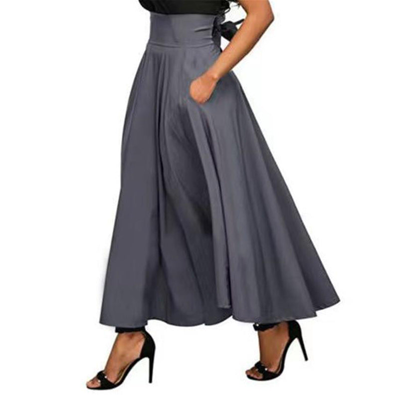 Women Solid Color Lace up Ankle Waist Slimming Maxi Skirt - Venus Trendy Fashion Online