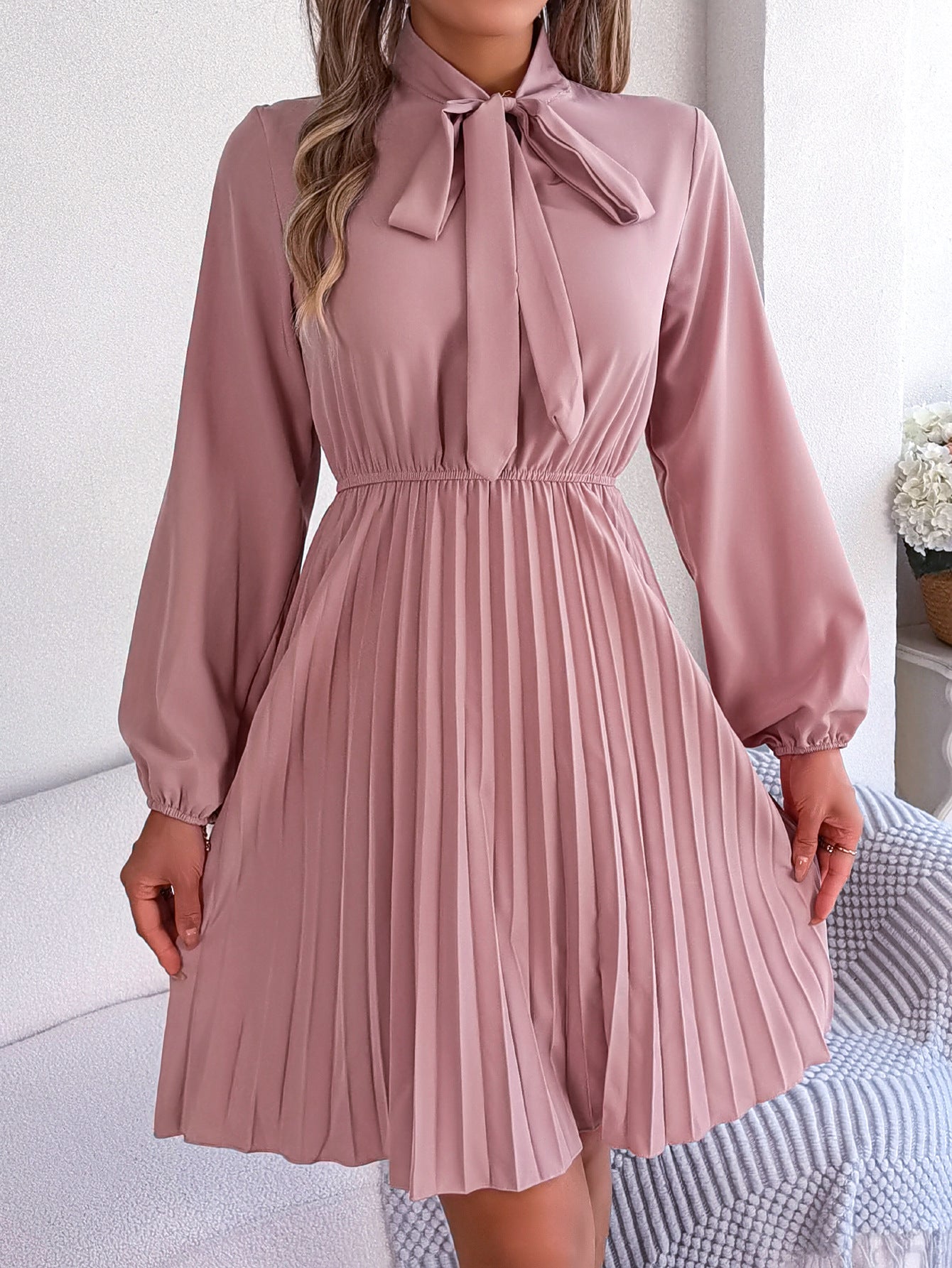 Autumn Winter Elegant Tied Waist Dress - Venus Trendy Fashion Online