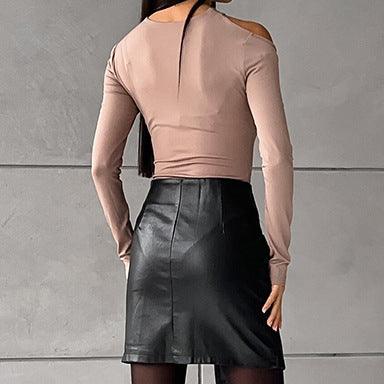 Sexy Artificial Leather A Swing High Waist Leather Skirt - Venus Trendy Fashion Online