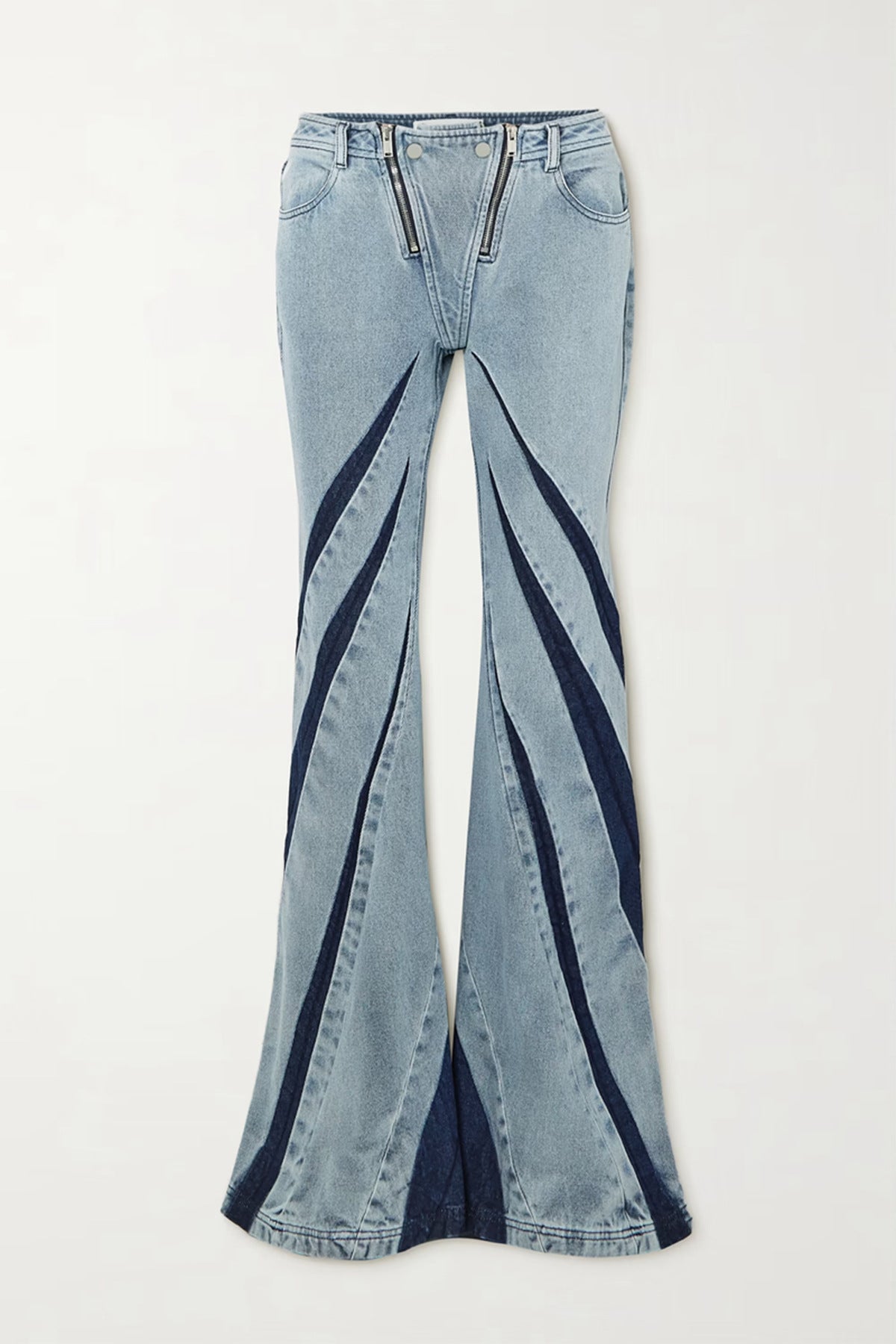 Women  Color Contrast Patchwork Tube Top & Three Dimensional Split Double Zipper Stitching Elastic Jeans