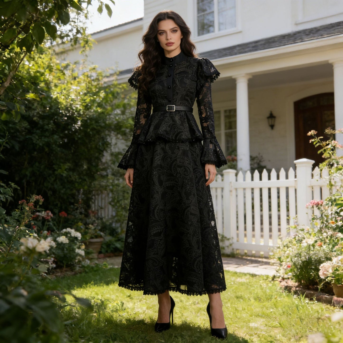 French Cutout Lace Slimming Elegant Dress
