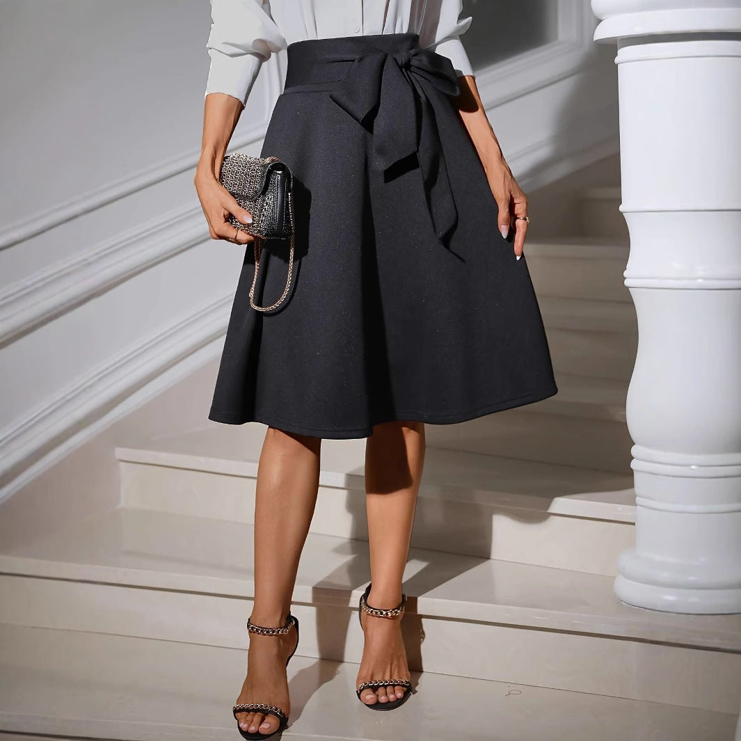 Elastic Knitted High Waist Lace up Skirt