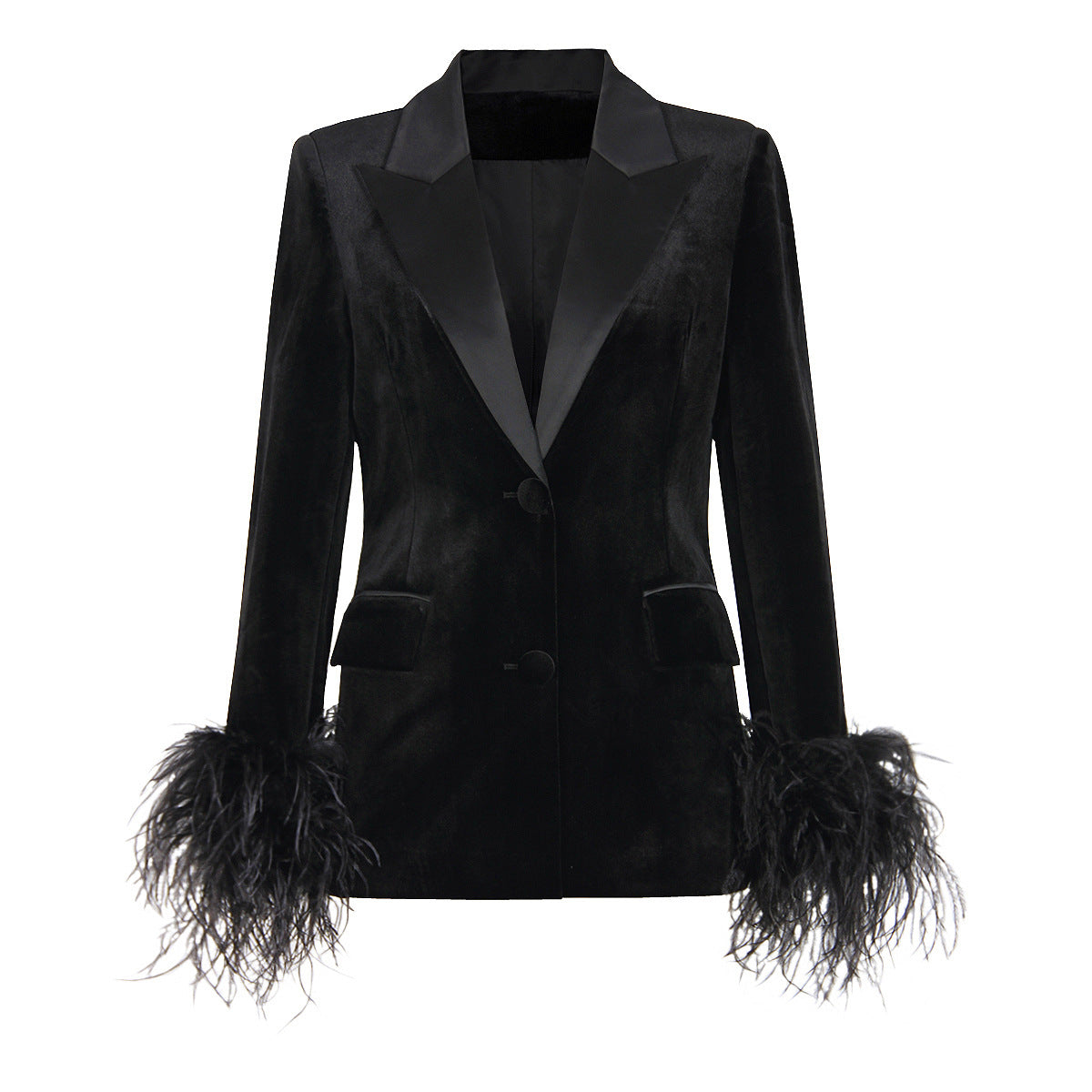 Autumn Velvet Women Ostrich Feather Jacket