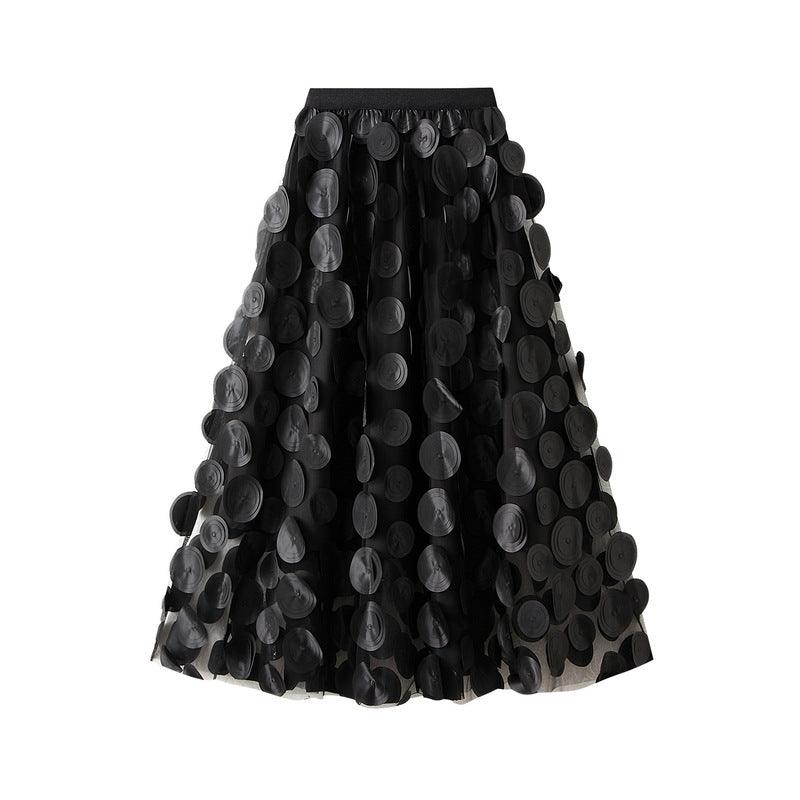 Three Dimensional Polka Dot Black Mesh Skirt