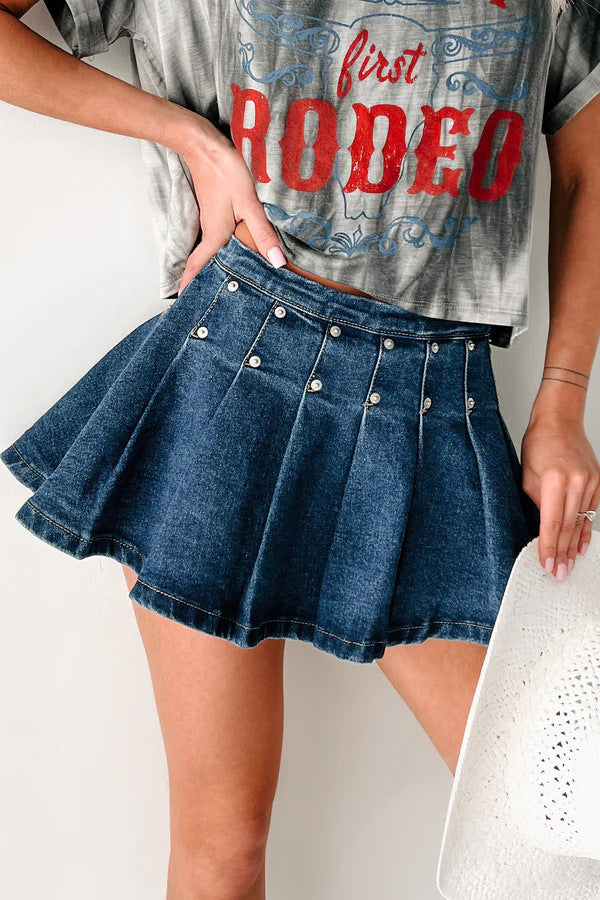 Summer Sexy Rivet Retro A line Pleated Skirt