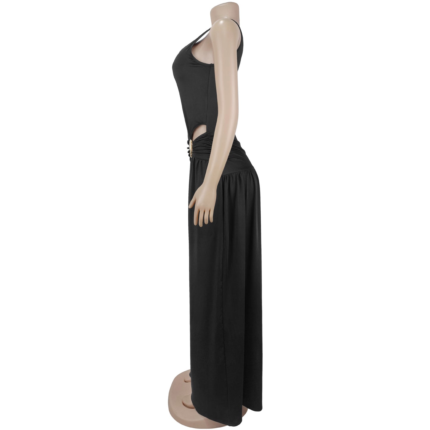 Women Solid Color U Collar High Waist Jumpsuit