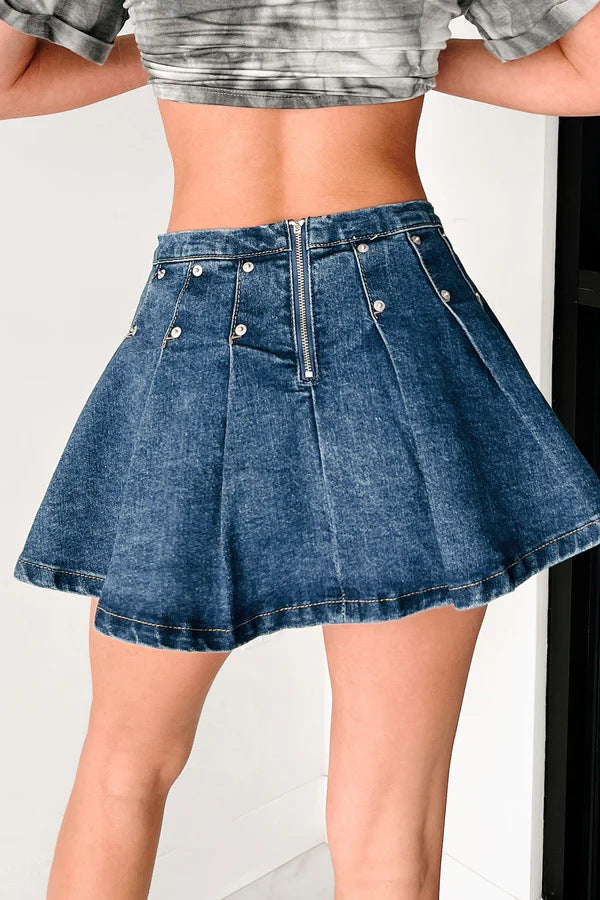 Summer Sexy Rivet Retro A line Pleated Skirt