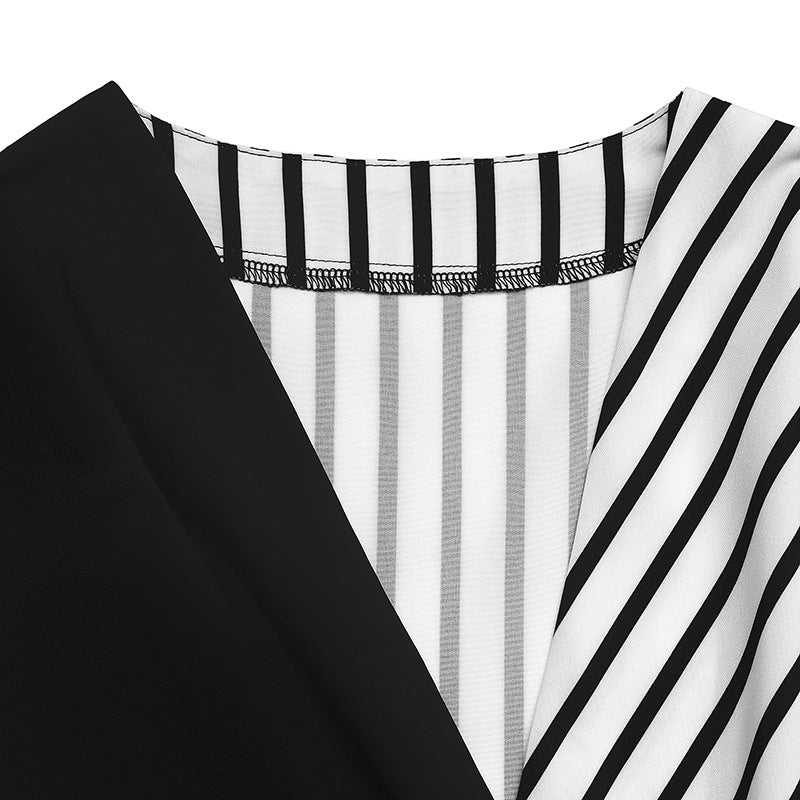 Casual Long Sleeve Cinched Striped V neck Shirt