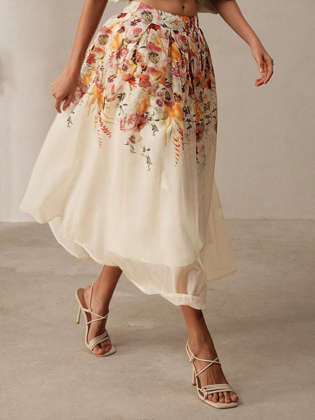 Summer Women Digital Printing High Waist Half Tulle Skirt