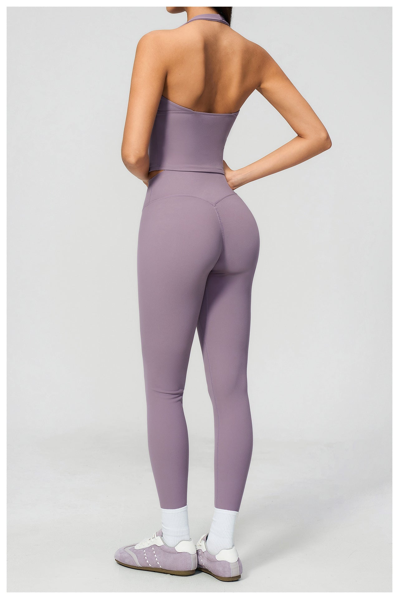 Brushed Deep V Plunge Halter High Waist Yoga Clothes