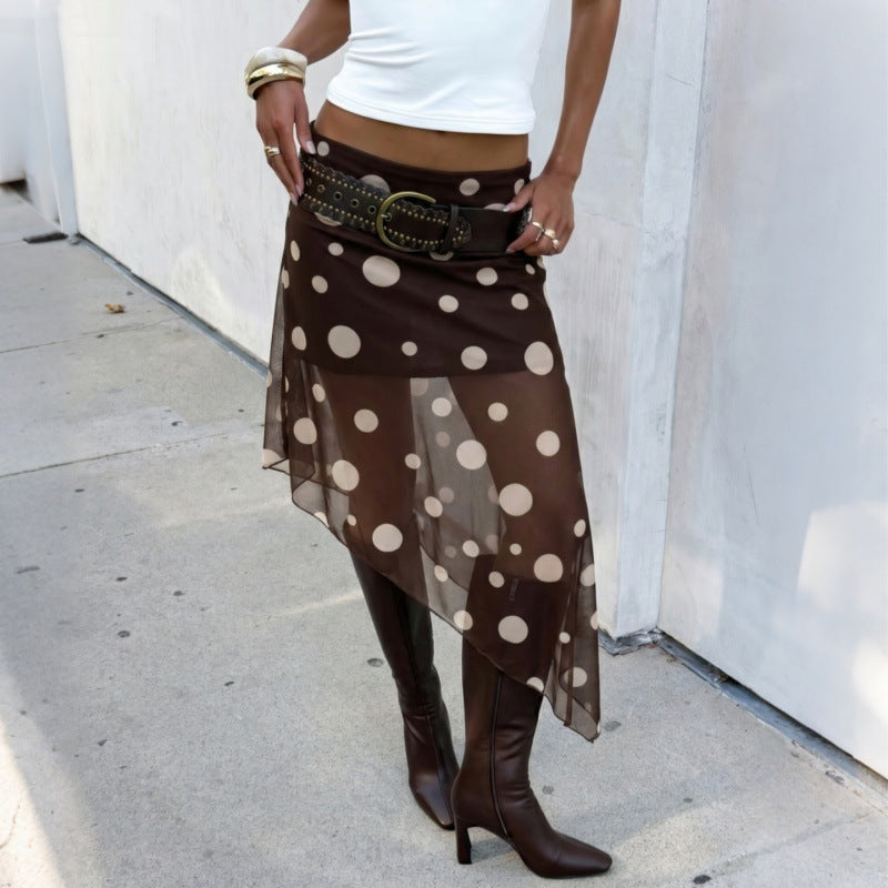 Women Sexy Mesh Polka Dot Skirt
