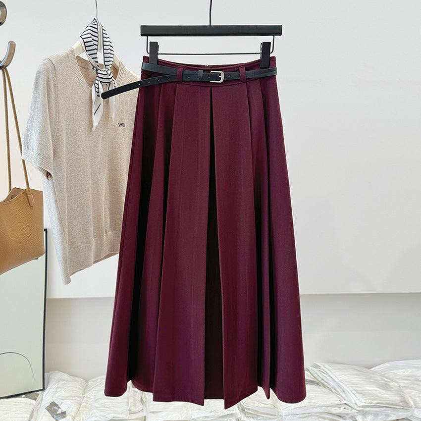 Fall Korean Retro Office Casual Mid Length Pleated Skirt - Venus Trendy Fashion Online