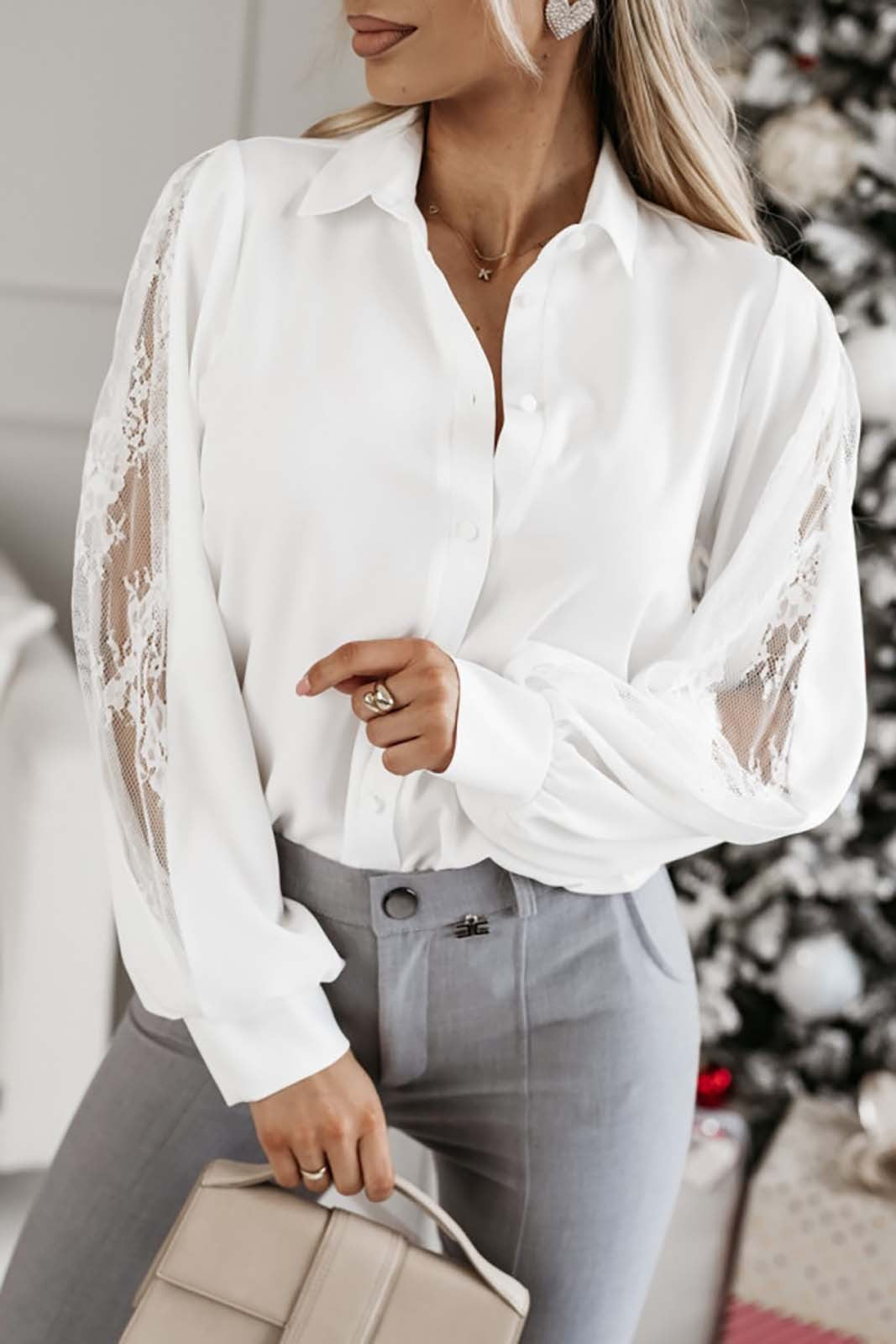 Women Summer Mesh Stitching Long Sleeved Shirt