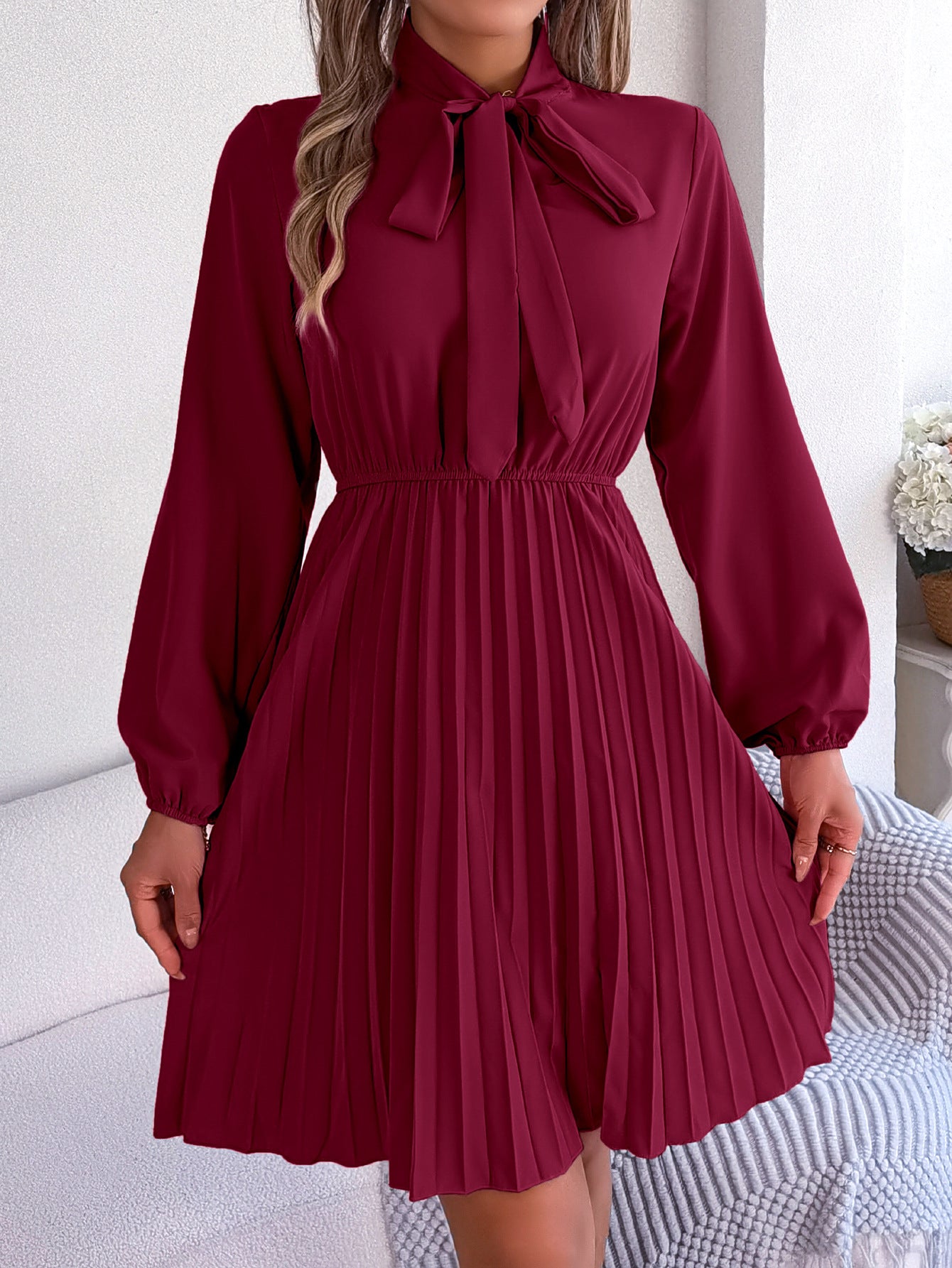 Autumn Winter Elegant Tied Waist Dress - Venus Trendy Fashion Online