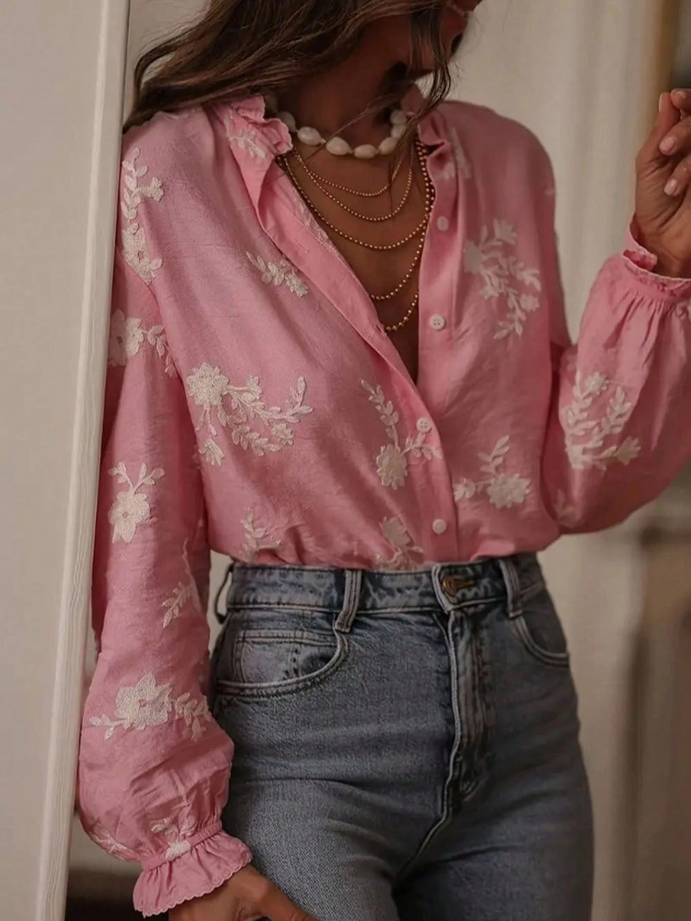 Popular Women Cardigan Puff Sleeve Casual Shirt Top