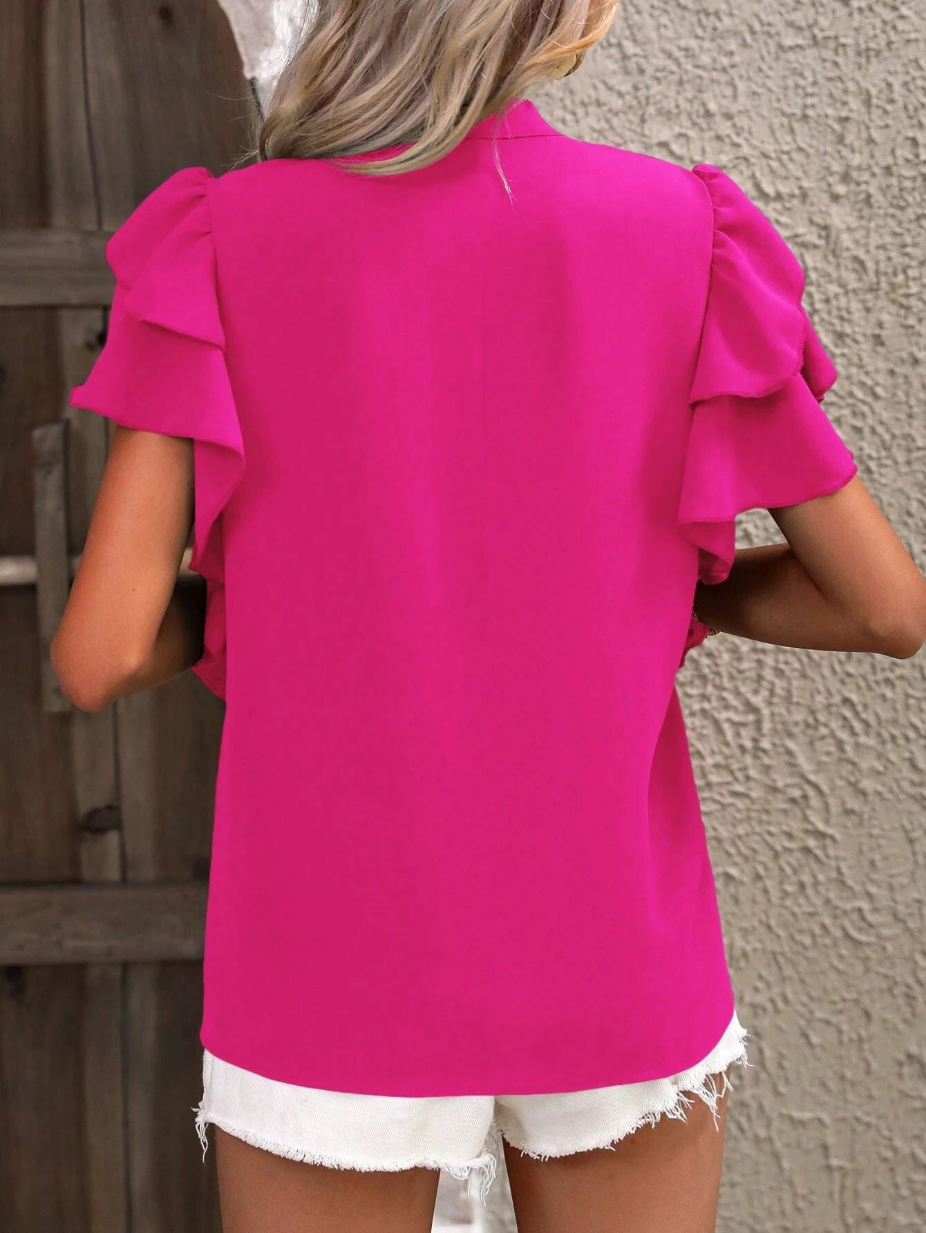 Summer V neck Casual Double Layer Ruffle Sleeve Shirt