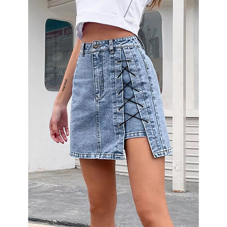 High Waist Summer Slimming Lace Up Split Skirt