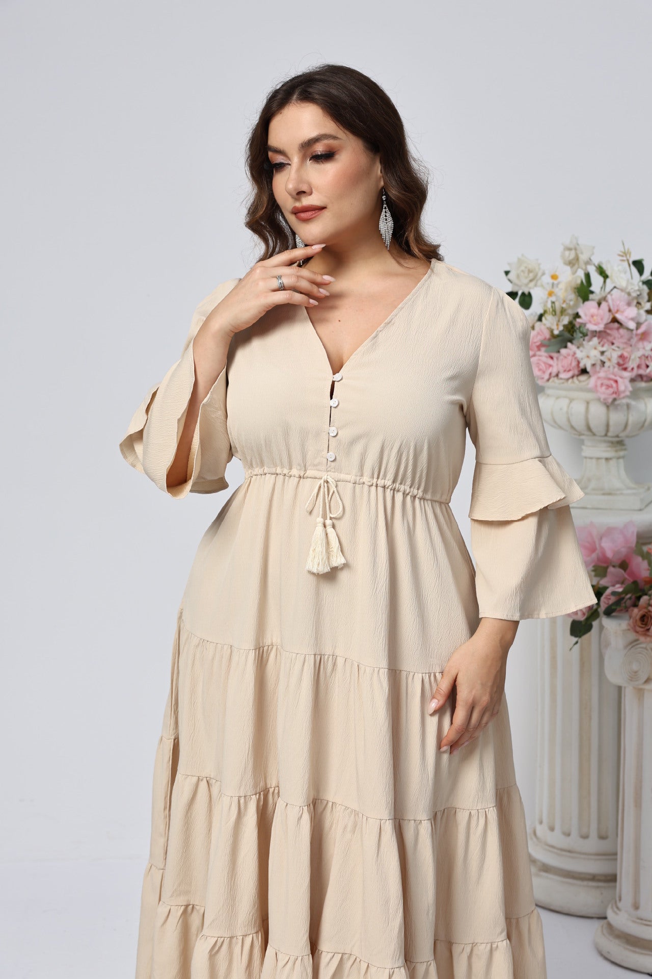 Women Large Swing V neck Long Dress