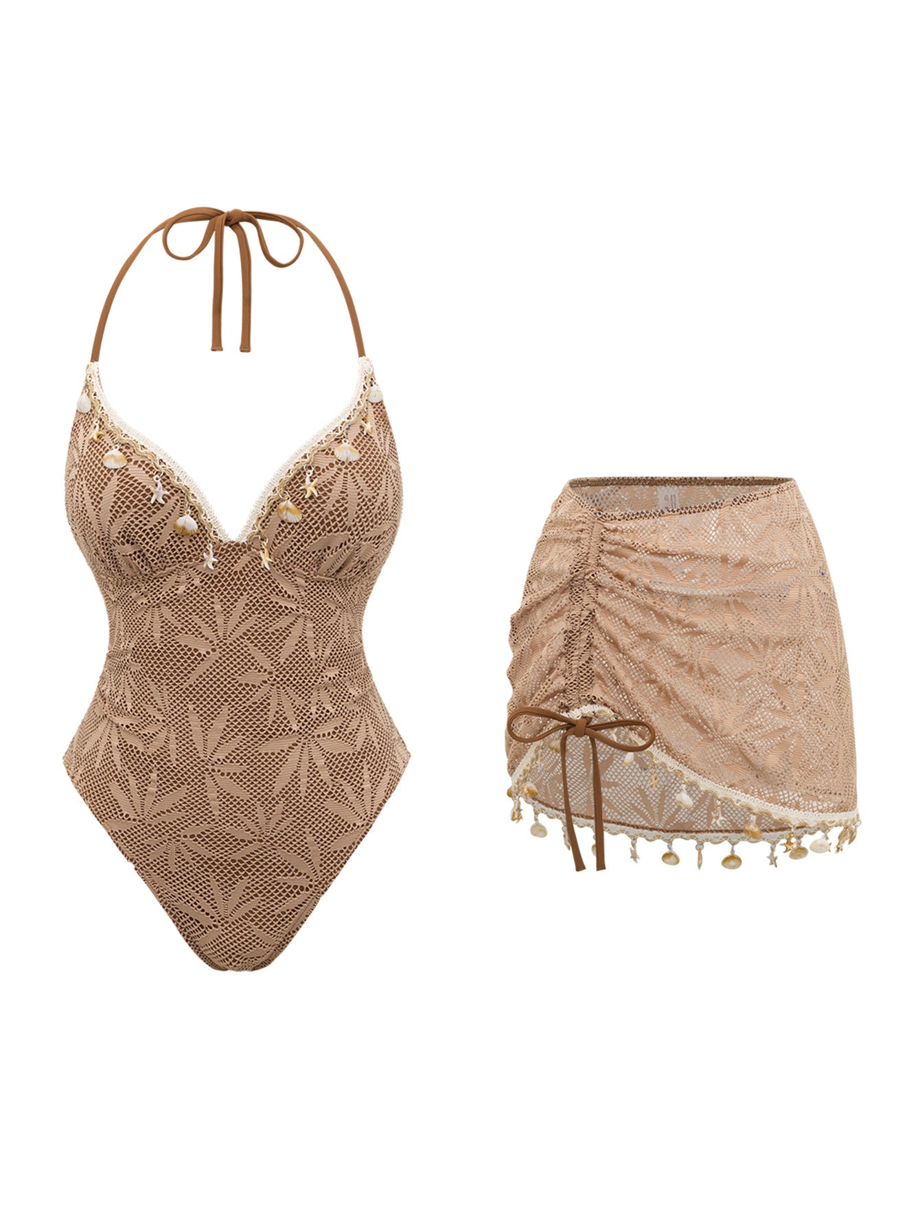 Solid Color Mesh Backless Skirt One Piece Swimsuit