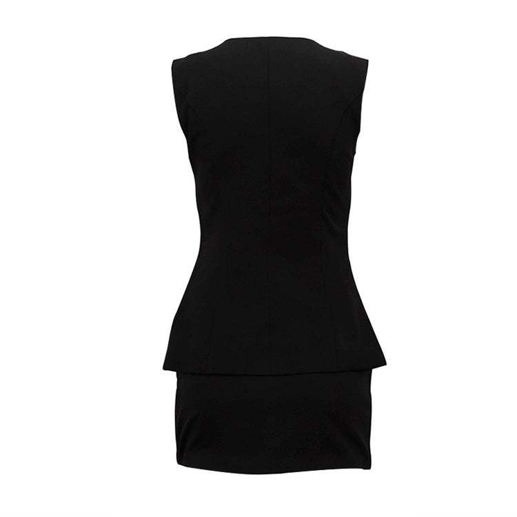 Women Arrival round Neck Sleeveless Top Skirt Two Piece Set